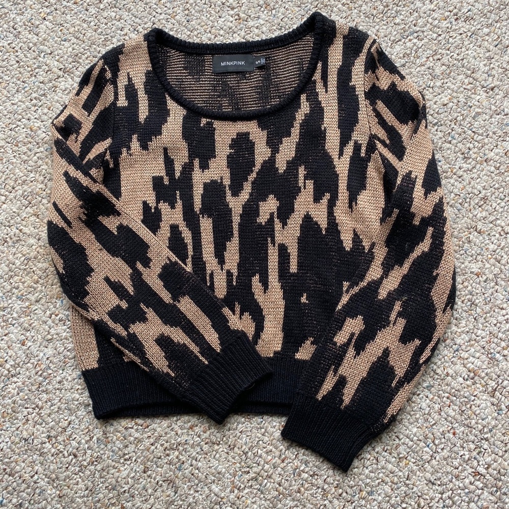 Shimmery black and gold animal print sweater